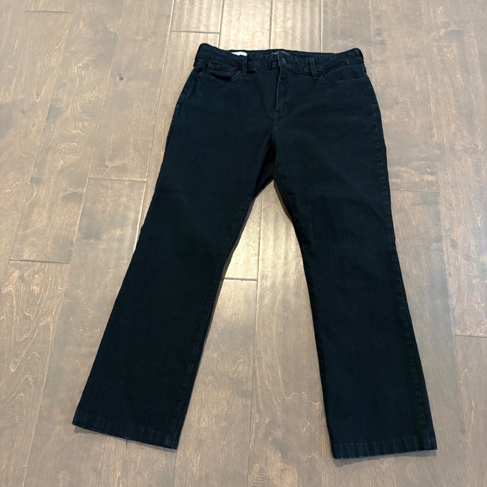 NYDJ Marilyn Straight Jeans Women 12P Black Stretch Petite Made USA